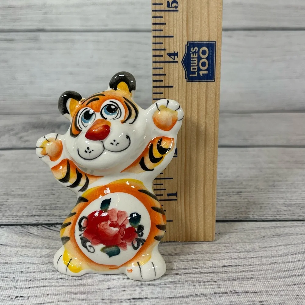 Tiger Gzhel Porcelain Figurine Hand Painted